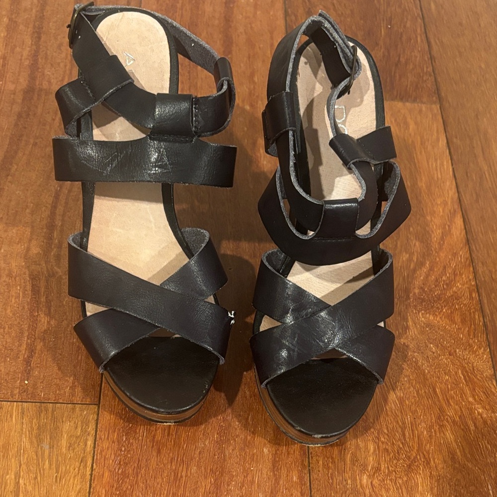 Aldo Wedge Black Strappy Sandals for Women